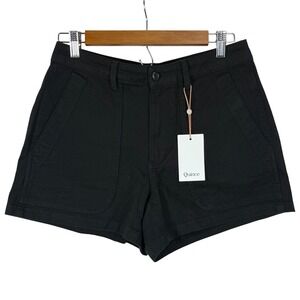 Quince Black Utility Shorts Womens Size 8 Cotton Blend‎ High Rise Pockets